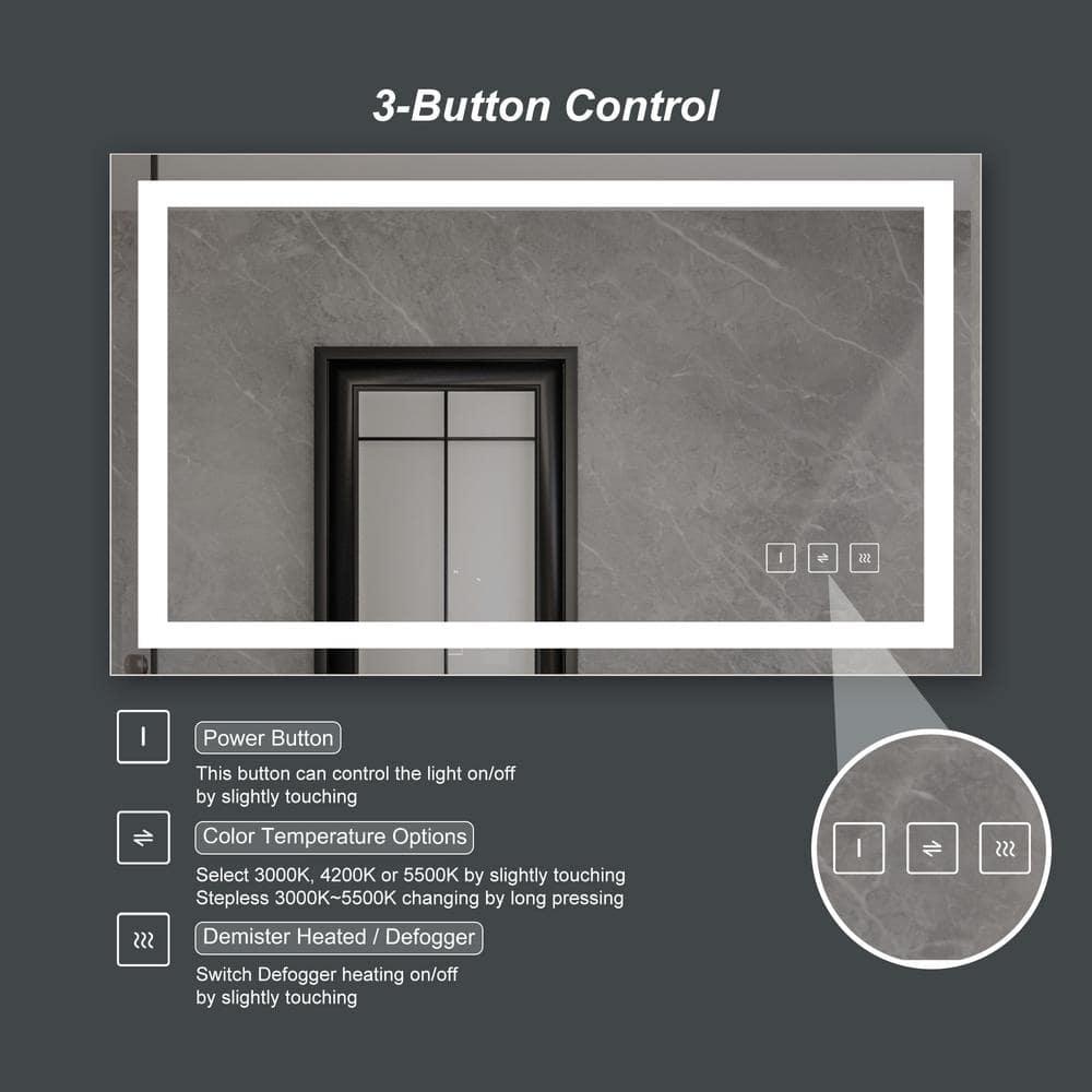 40 in. W x 24 in. H Rectangular Frameless Anti-Fog LED Light Wall Mount Bathroom Vanity Mirror in Tempered Glass
