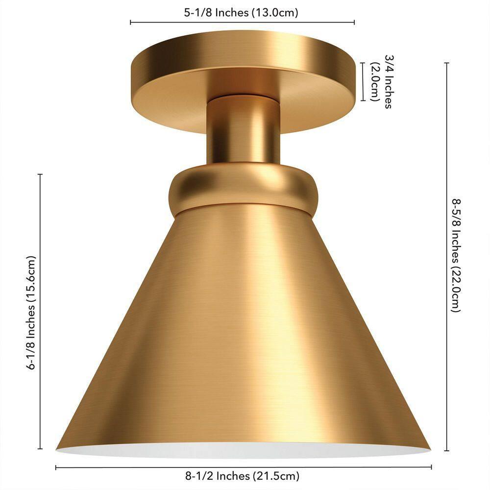 Evelyn&Zoe Zeno 8.63" Semi Flush Mount with Metal Shade in Brushed Brass/Brushed Brass