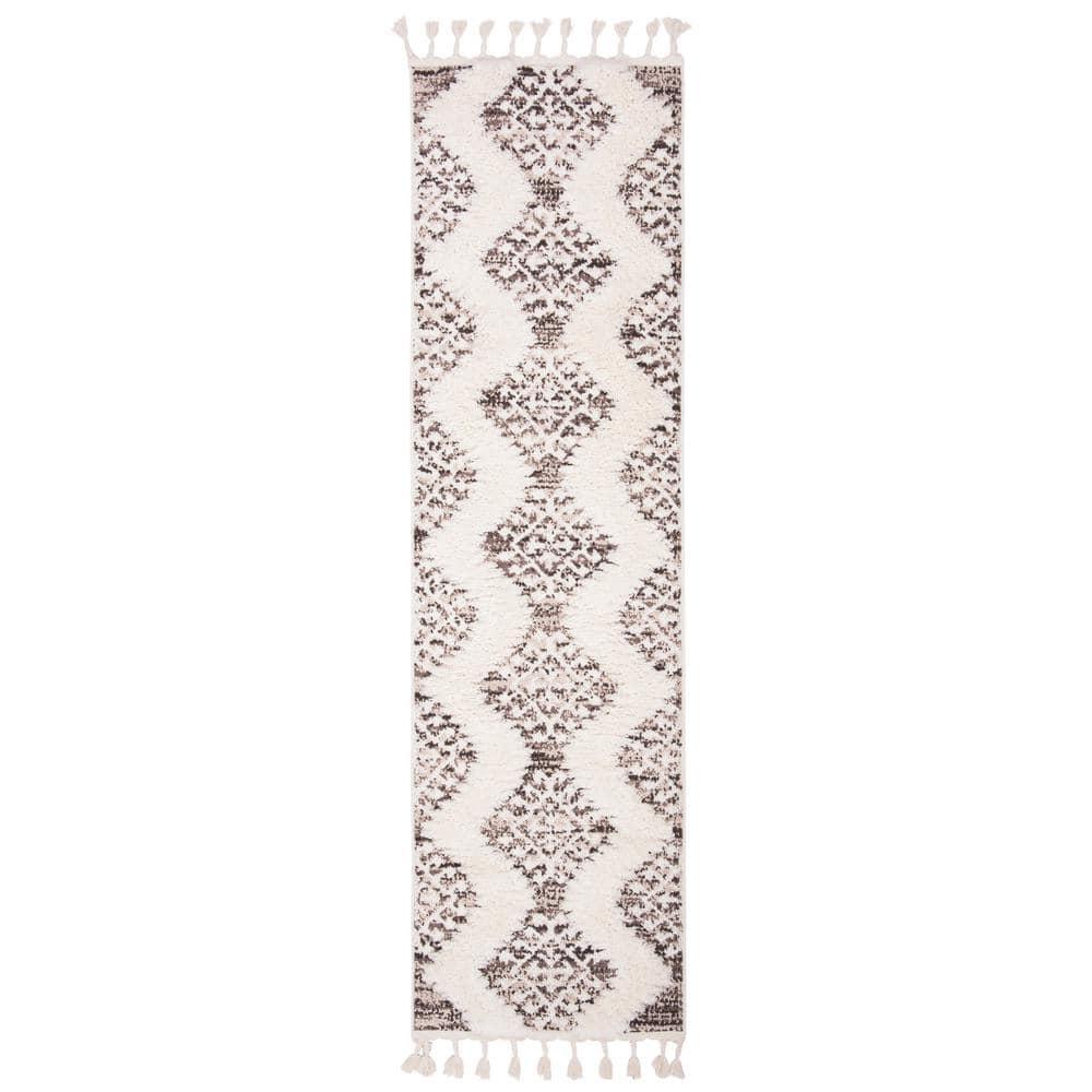 Moroccan Tassel Shag MTS652 Power Loomed Indoor Runner Rug - Ivory/Brown - 2'3"x6' - Safavieh