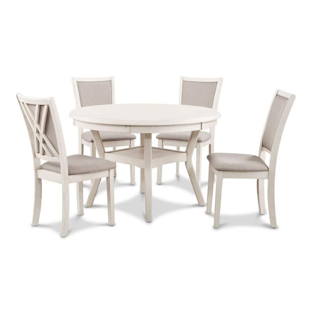 New Classic Furniture Amy 5-Piece Classic Wood Dining Table Set with Storage, Bisque/Gray
