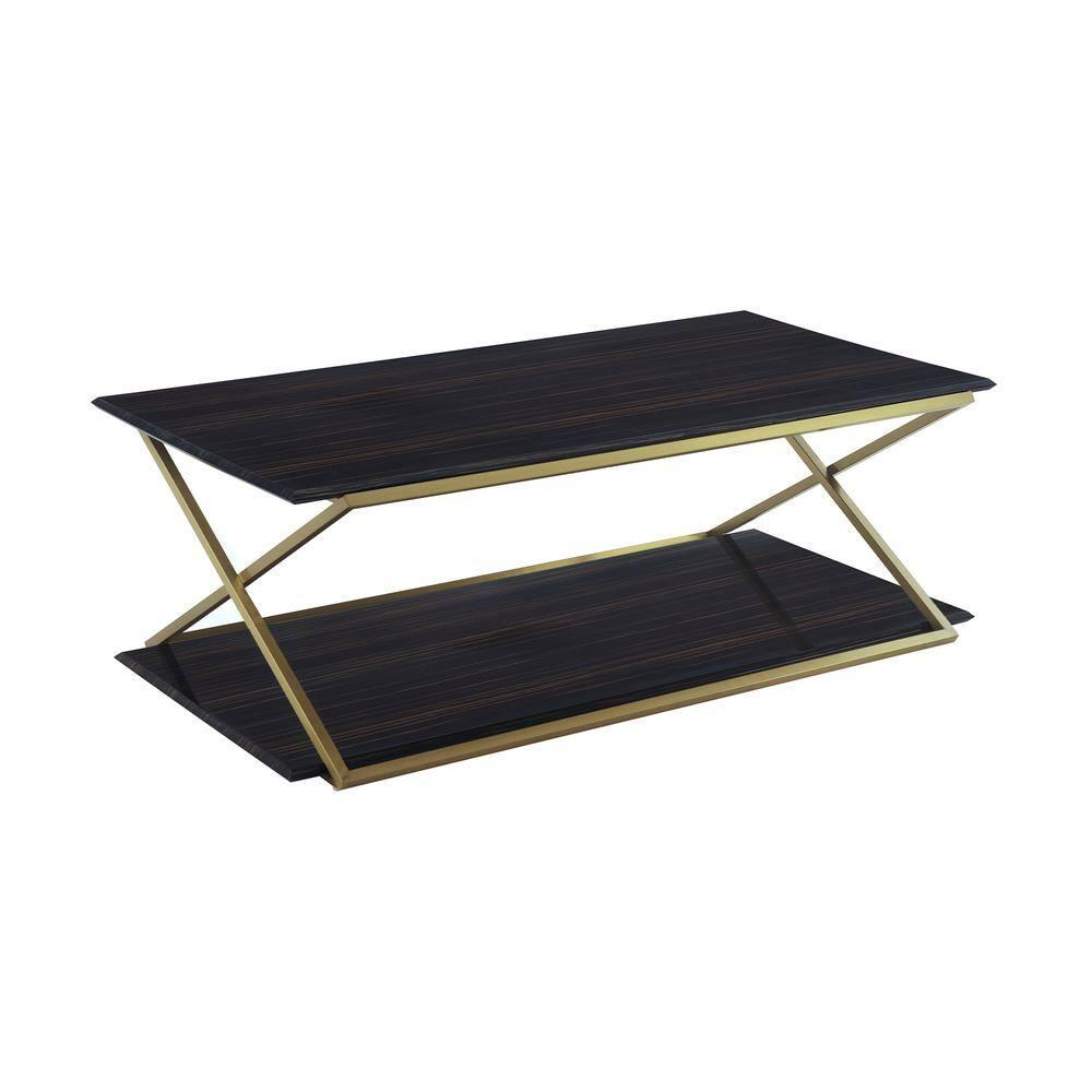 Armen Living Westlake Modern Wood & Metal Coffee Table in Dark Brown/Gold