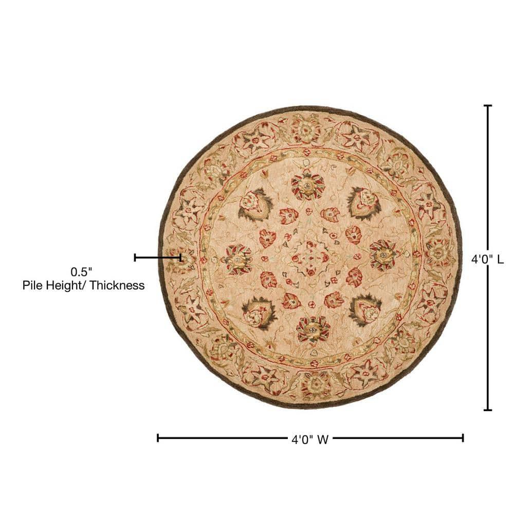 SAFAVIEH Anatolia Venice Traditional Wool Area Rug, Beige, 4' x 4' Round