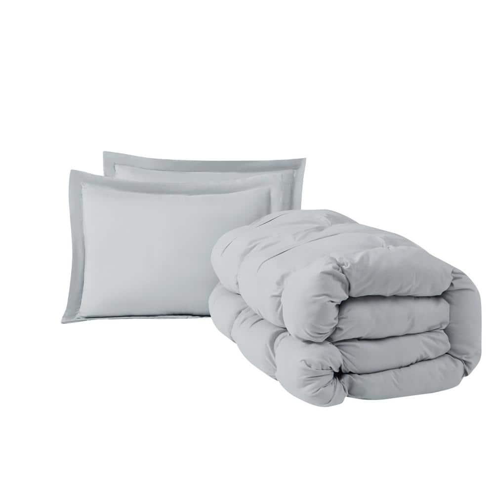 Truly Soft 2pc Twin/Twin Extra Long Cloud Puffer Comforter Set Gray: Microfiber, Machine Washable, Includes Sham