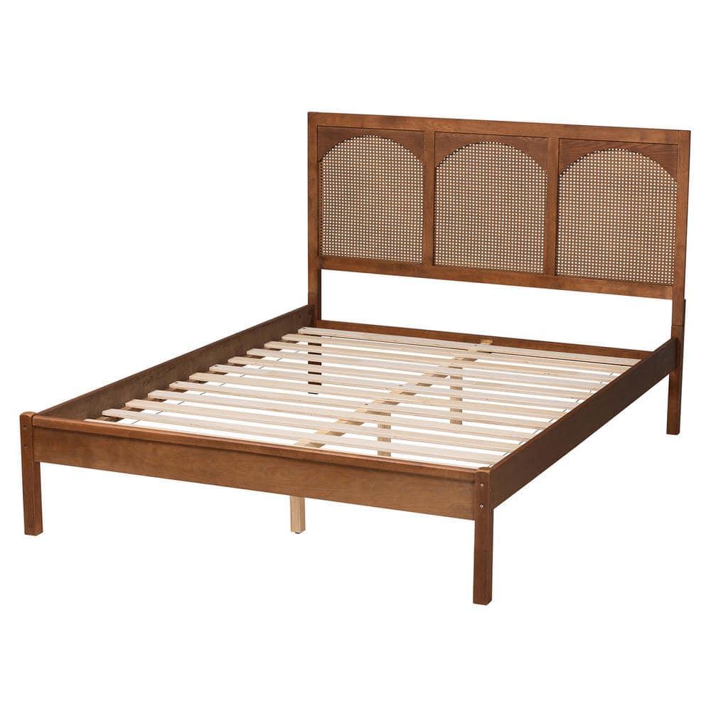 Baxton Studio Blossom Ash Walnut Wood and Rattan King Size Platform Bed