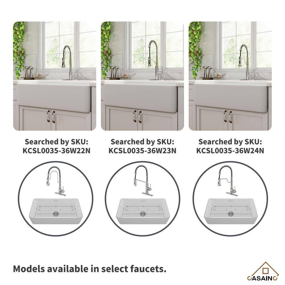 CASAINC Single Bowl White Fireclay Farmhouse Kitchen Sink With Faucet Included