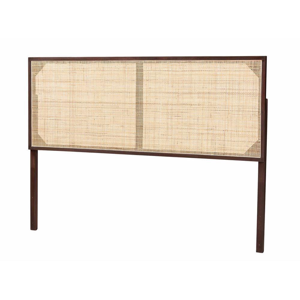 bali & pari Queen Aurelia Bayur Wood & Rattan Headboard Dark Brown/Natural Brown: Bohemian Design, Wall/Bed Frame Mount