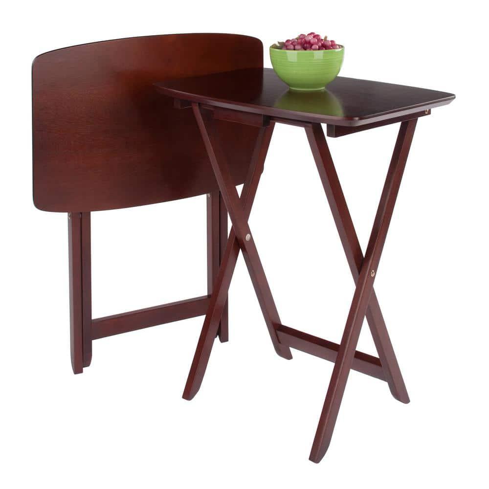 2pc Darlene Snack Table Set Walnut - Winsome: Portable, No Assembly Required, Space-Saving Design