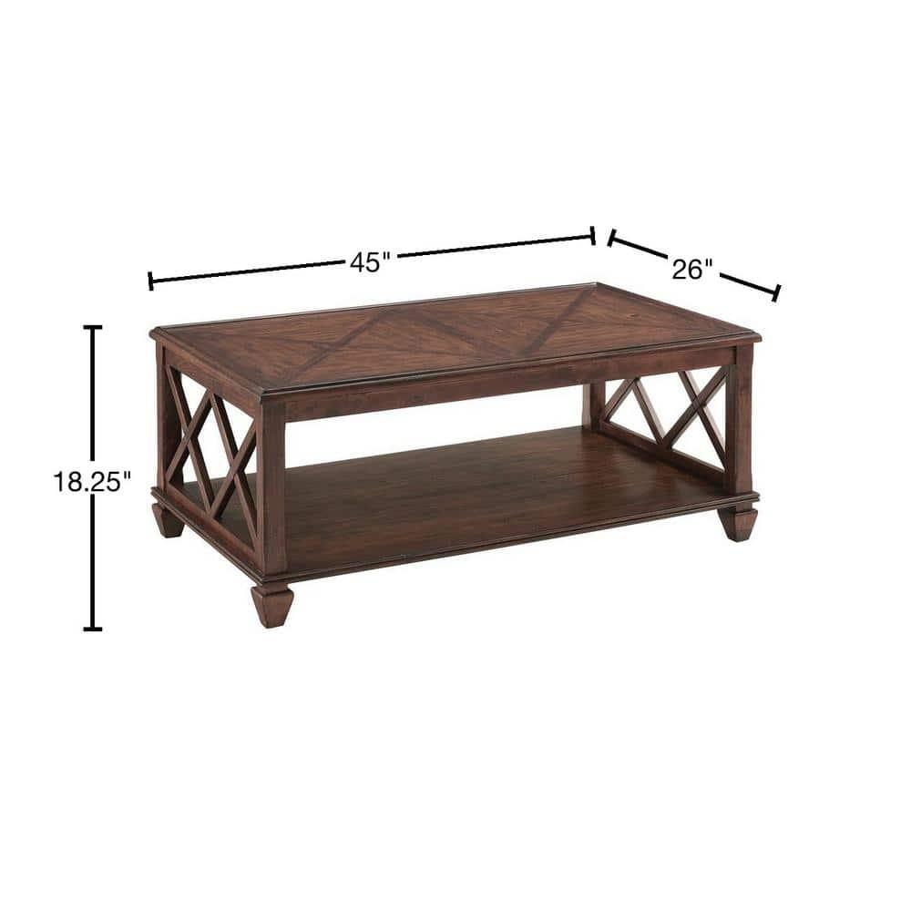45" Bridgton Wood Coffee Table Cherry - Alaterre Furniture: Mid-Century Modern, Lower Shelf
