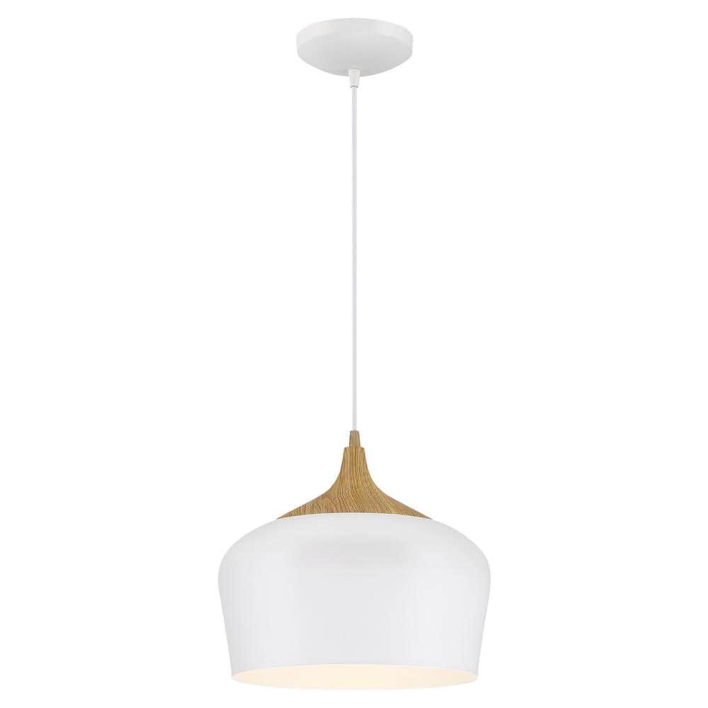 Access Lighting 52057LEDDLP-WH-WGN 12 in. Blend LED Pendant Ceiling Light, White with Wood Grain