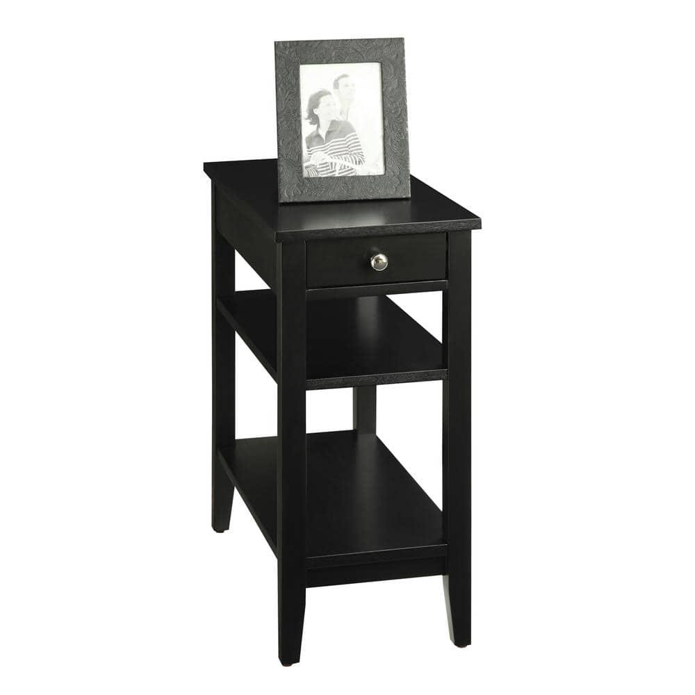 Convenience Concepts American Heritage Chairside End Table with Drawer 23.5" - Classic Living Room Table with Storage Shelf, Bedroom Nightstand, Black