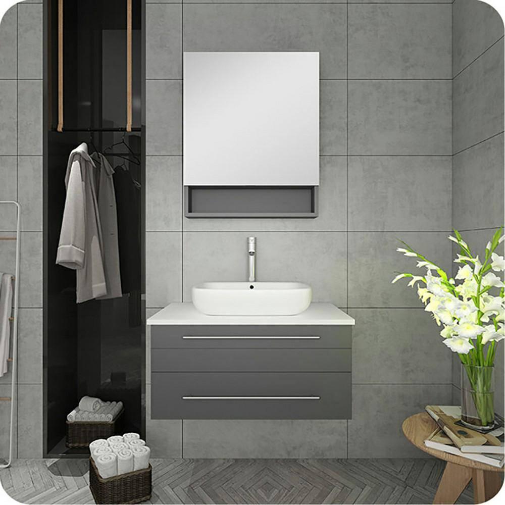 Lucera 30" Wall Mount Single Vessel Sink Bathroom Vanity Base Only (Top and Sink Not Included)