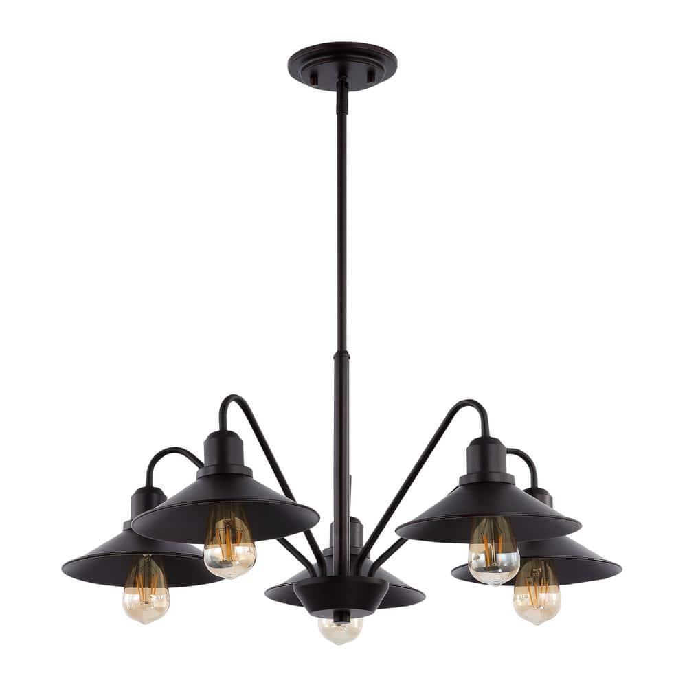 Cole 27" 5-Light Metal Farmhouse Industrial LED Pendant, Oil Rubbed Bronze