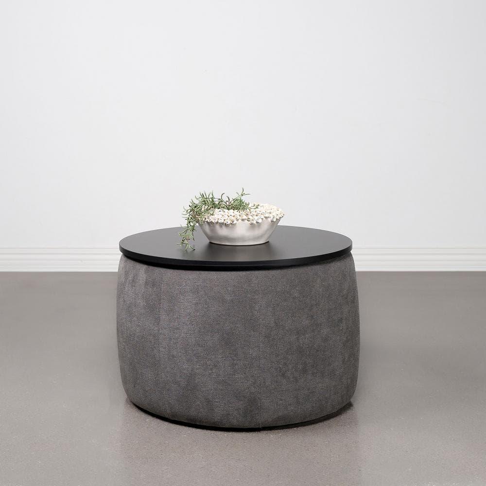 Coaster Home Furnishings Tesoro Upholstered Round Lift Top Storage Ottoman Grey and Black