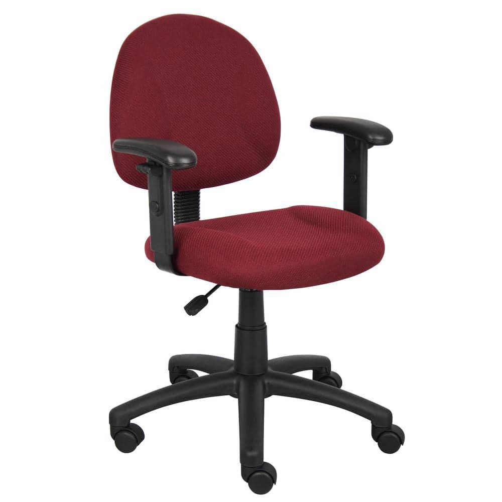 Deluxe Posture Chair with Adjustable Arms Burgundy - Boss Office Products: Ergonomic Swivel, Lumbar Support, Metal Frame