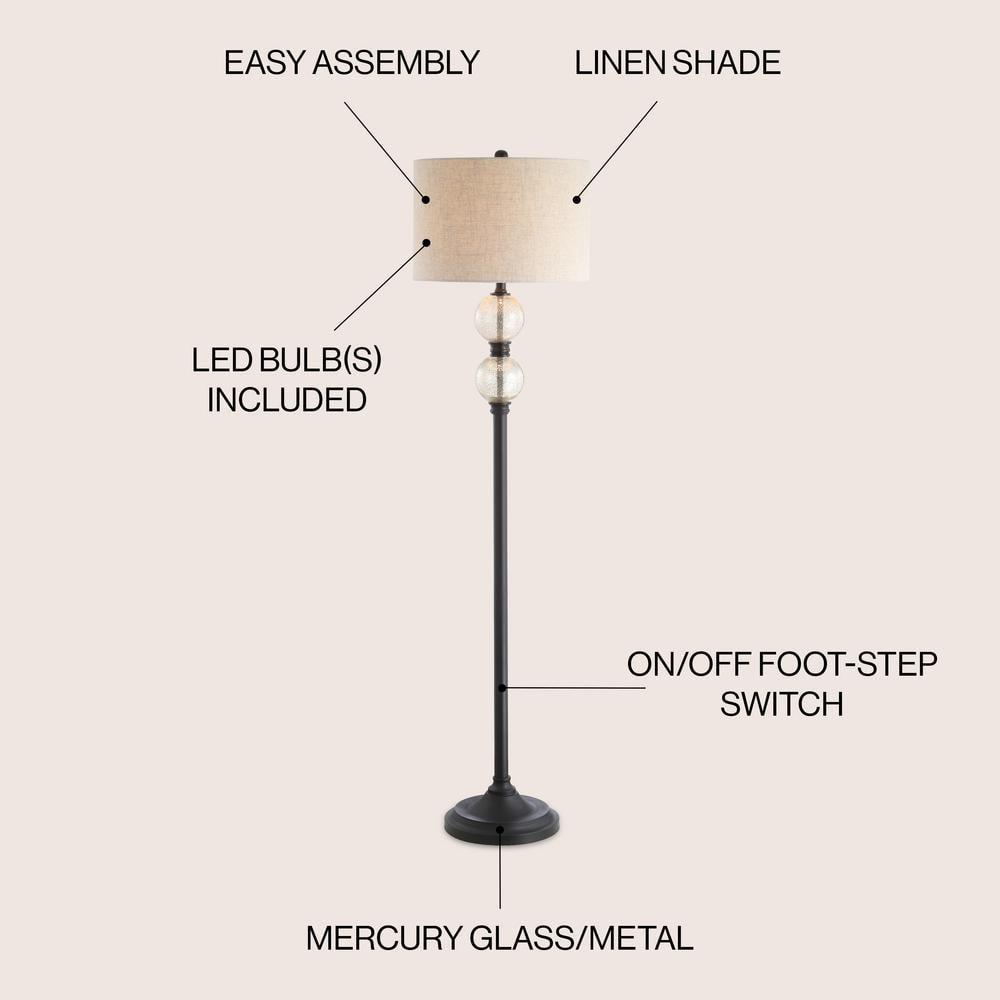 JONATHAN Y January 60" Glass/Metal LED Floor Lamp, Mercury Glass/Oil Rubbed Bronze