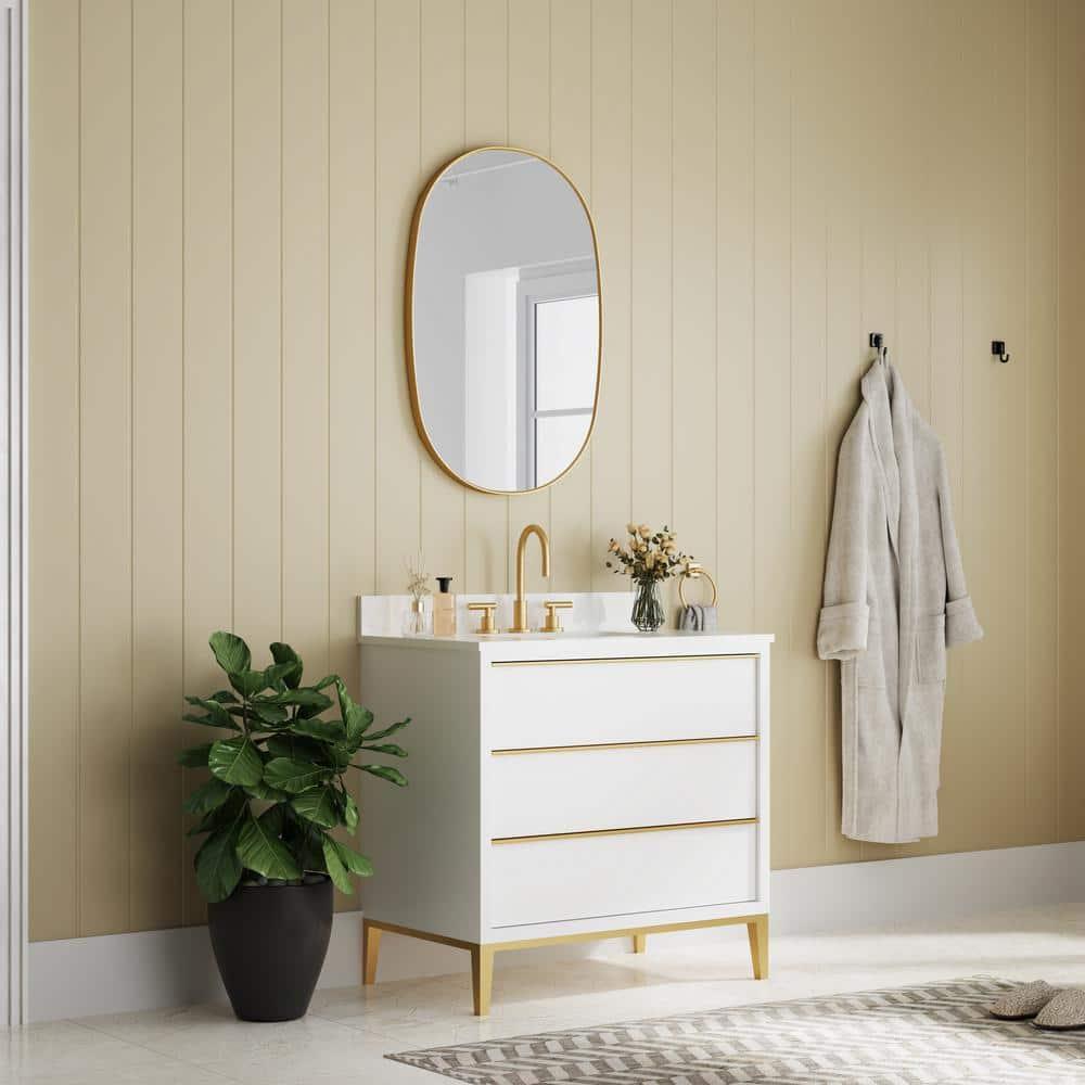 24x36 inch Oval Mirror, Brushed Gold Oval Wall Mirror, Metal Frame Pill Mirror, Gold Bathroom Mirrors for Over Sink, Entryway, Bedroom, Living Room(Horizontally or Vertically)