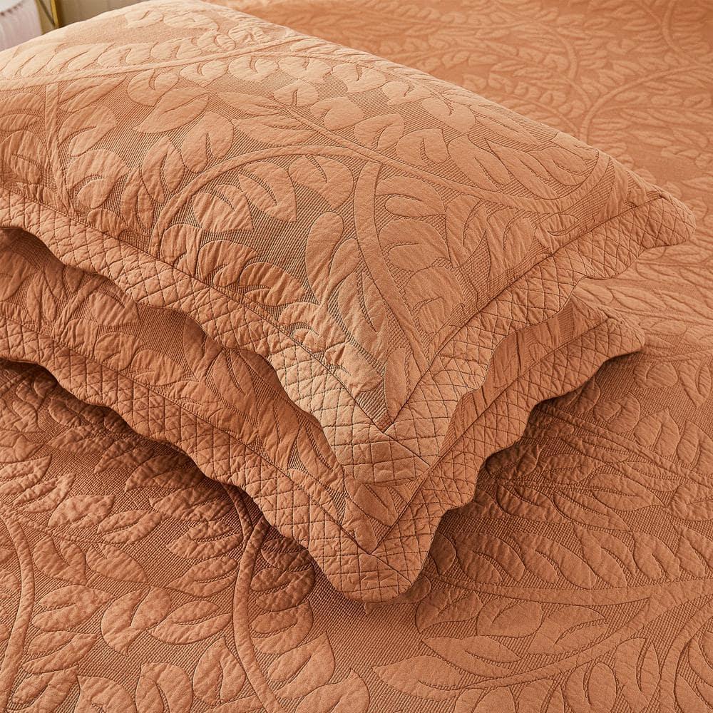 MarCielo 2-Piece 100% Cotton Quilted Pillow Shams Embroidered Farmhouse Pillow Shams (Standard, Royal Orange)