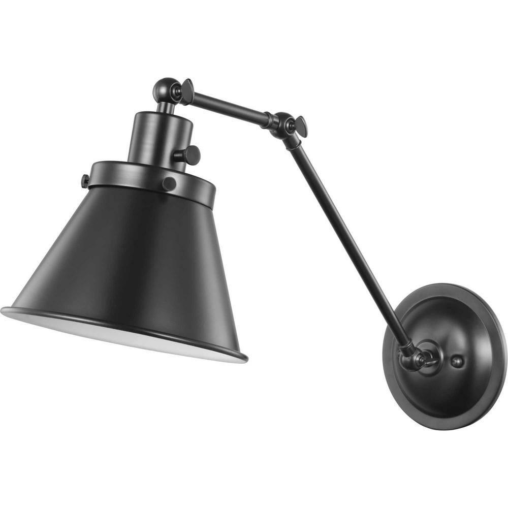 Progress Lighting Hinton 1-Light Swing Arm Wall Bracket, Black Steel, Metal Shade