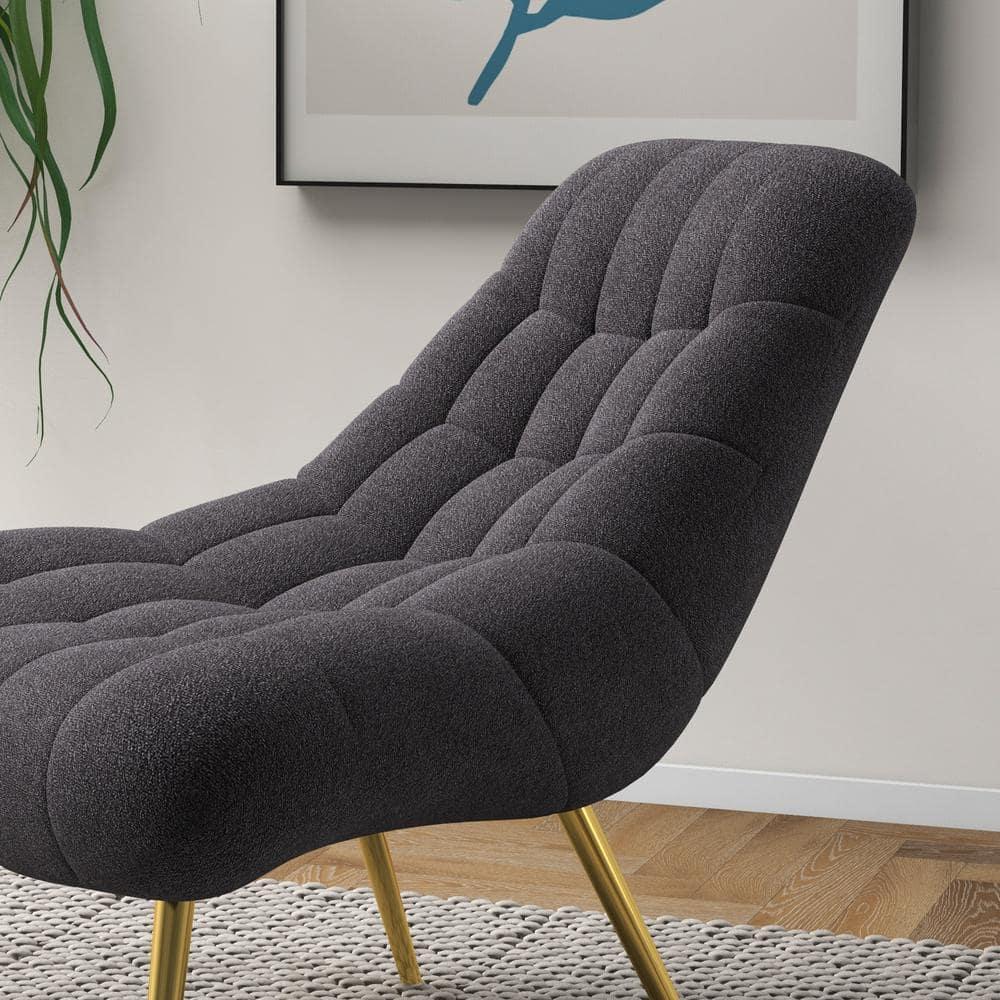 Eden Mid Century Furniture Style Comfortable Gray Boucle Fabric Lounge Chair