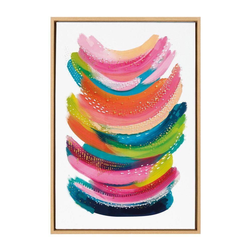 Kate and Laurel Sylvie Bright Abstract Framed Canvas Wall Art by Jessi Raulet of Ettavee, 23x33 Natural, Modern Colorful Brushstrokes Art for Wall