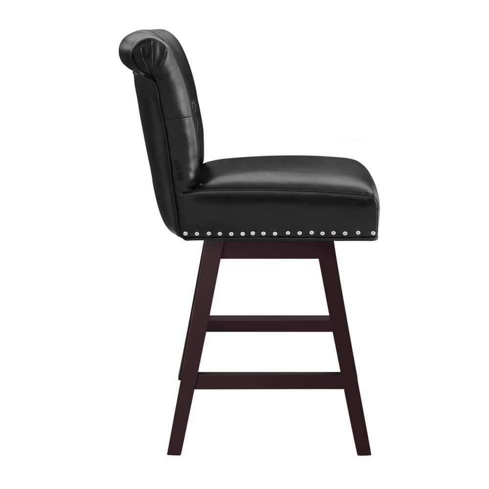 Dycanpo 26'' Swivel Bar Stools Set of 2, Upholstered Barstool with Footrest for Kitchen,Black-Faux Leather