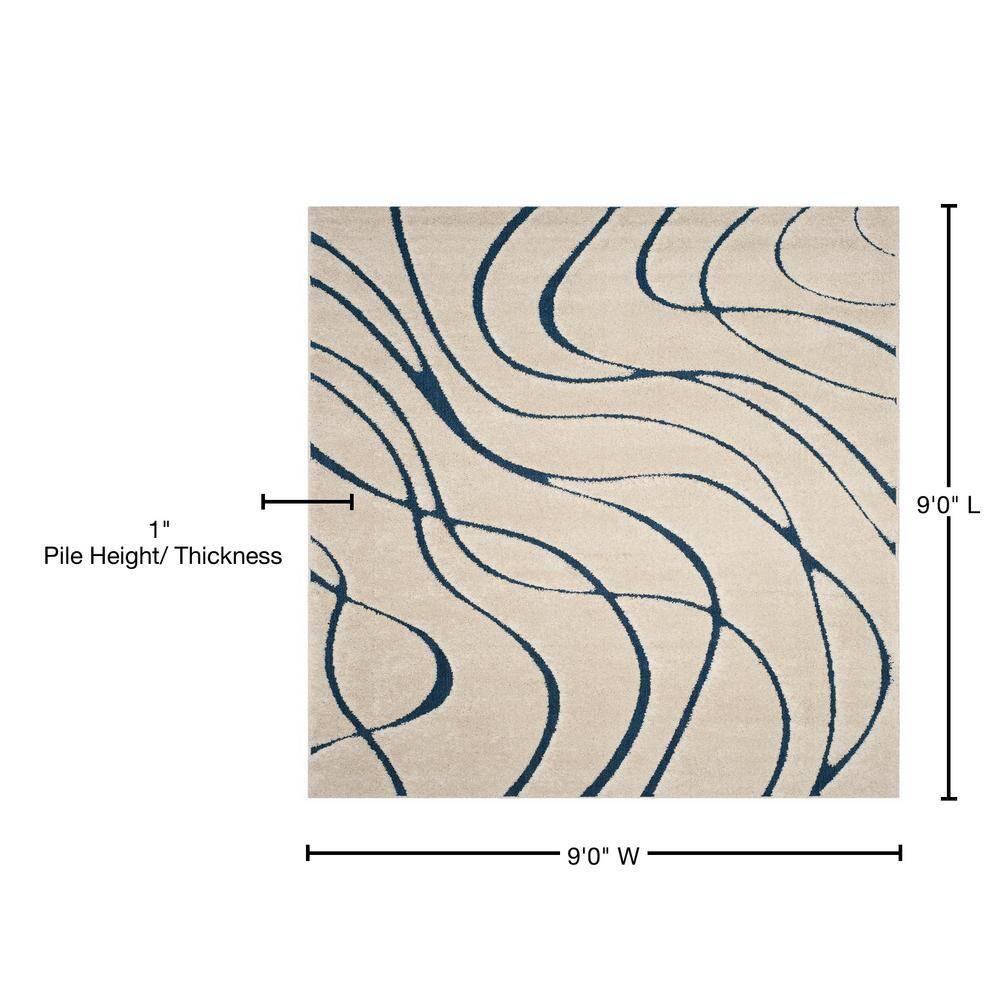 Florida Shag SG471 Power Loomed Indoor Area Rug - Cream/Blue - 9'x9' Square - Safavieh