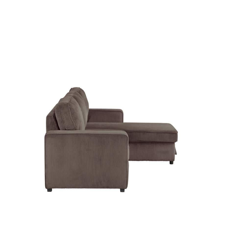 HOMES: Inside + Out Paeke Sleeper Sectional Sofa Corduroy with Storage Chaise and Reversible Brown