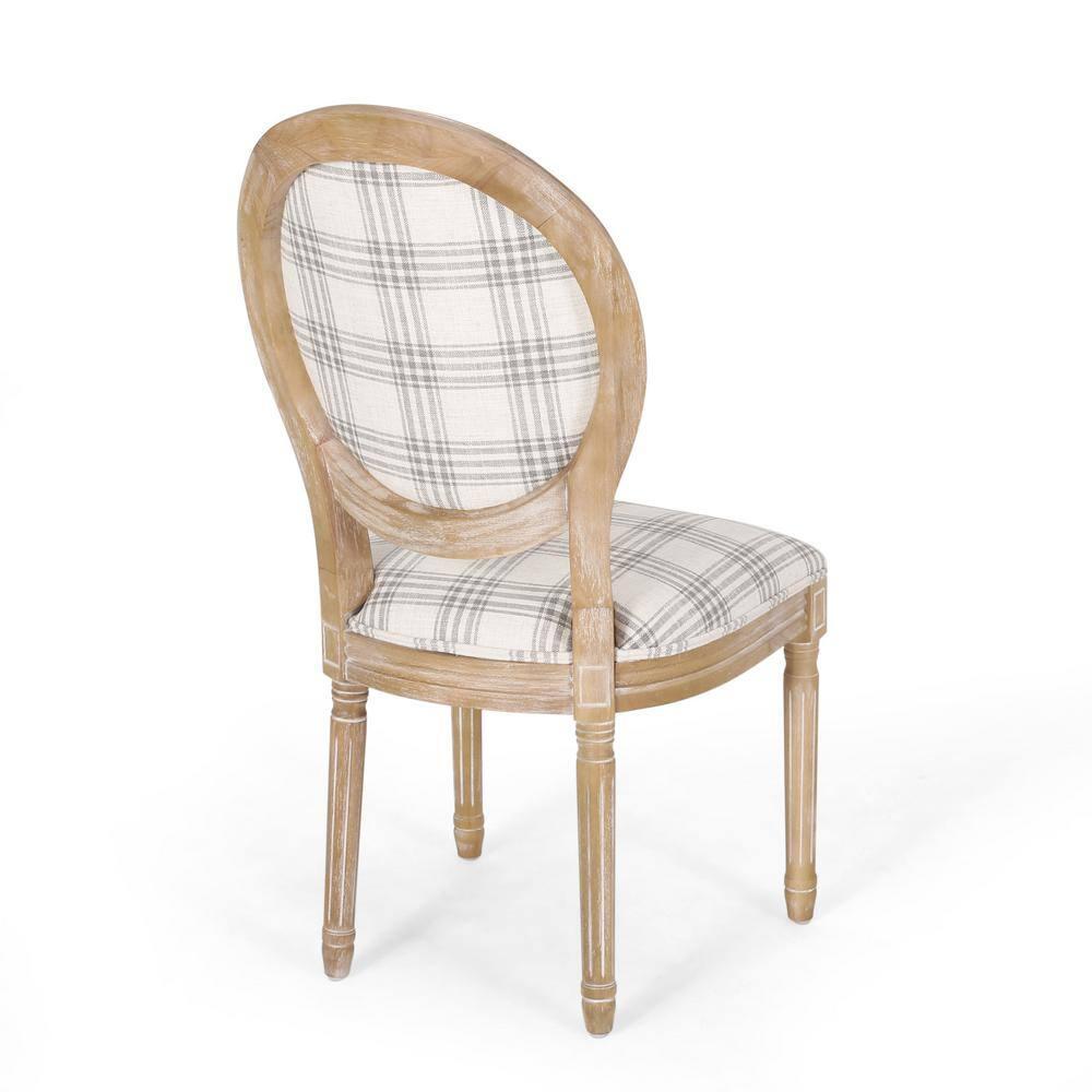 Noble House Karter French Fabric Dining Chairs, Set of 4, Gray Plaid