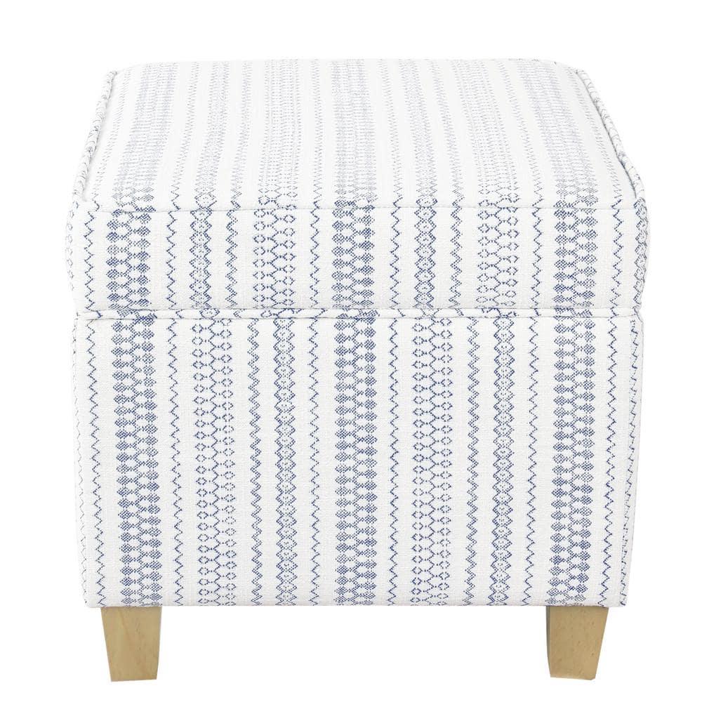 Cole Classics Square Storage Ottoman with Lift Off Top Blue Striped - HomePop: Farmhouse Accent, Wood Legs