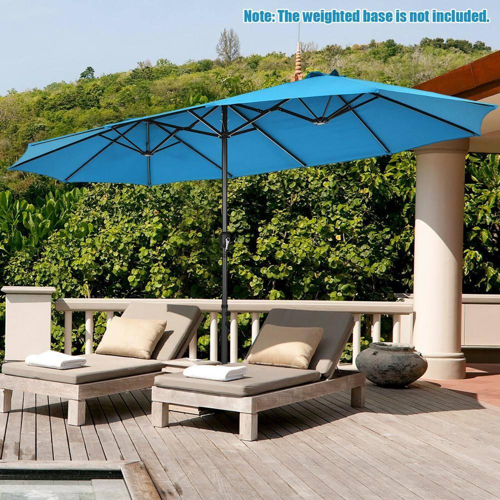 Costway 15FT Patio Double-Sided Umbrella Crank Outdoor Garden Market Sun Shade Blue