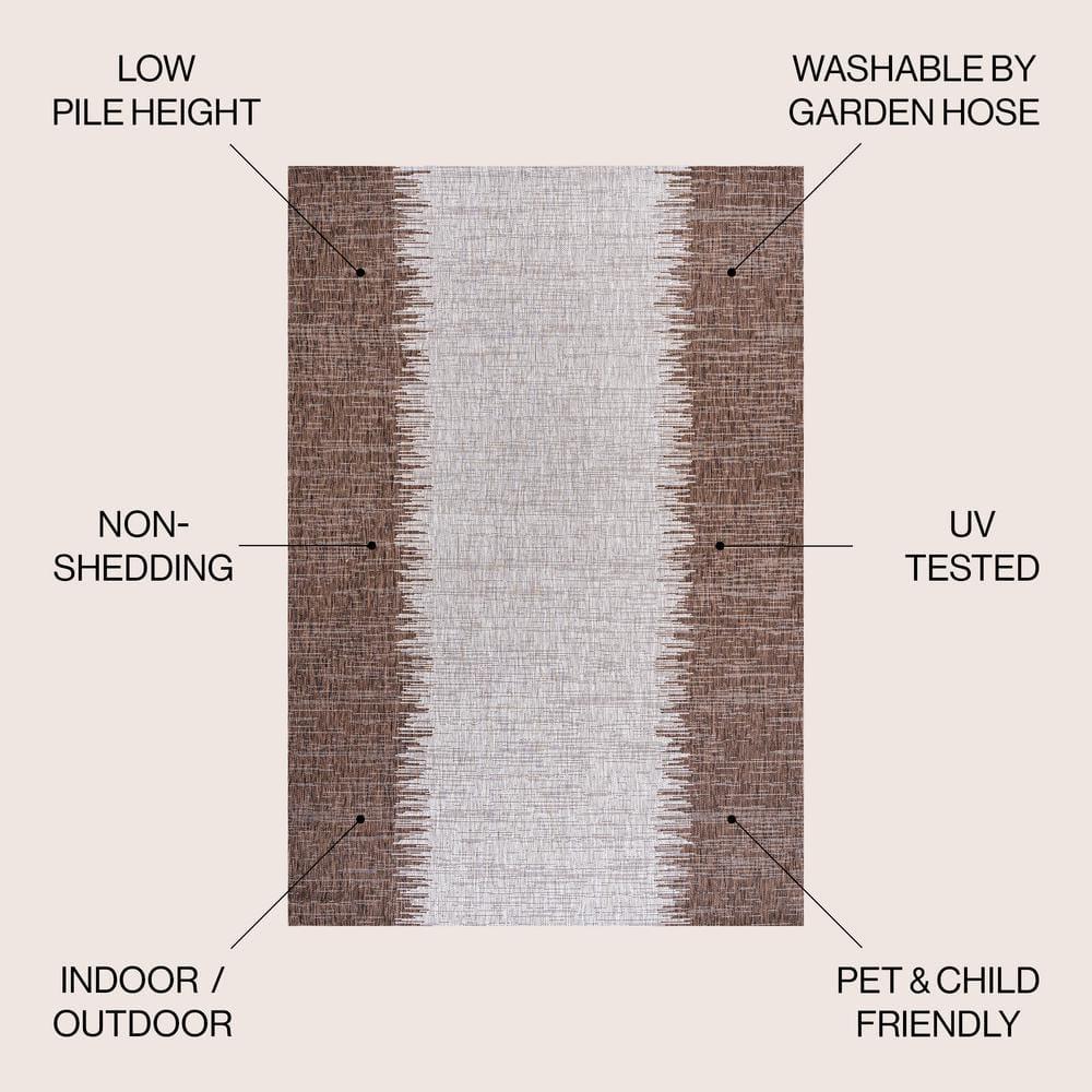 3'x5' Tavira Modern Strie' Indoor/Outdoor Area Rug, Brown/Beige - JONATHAN Y