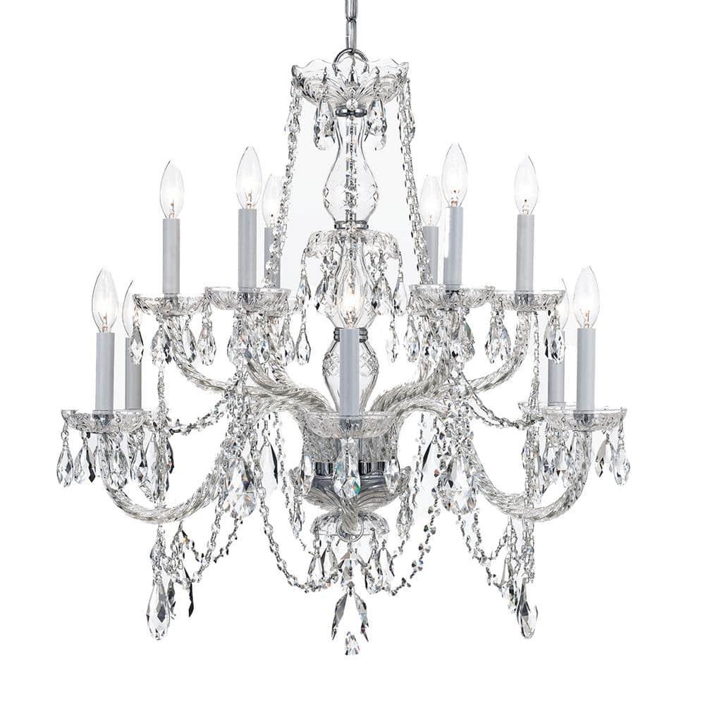 Crystorama Traditional Crystal 12 Light Italian Crystal Chrome Chandelier - 31'' W x 26'' H