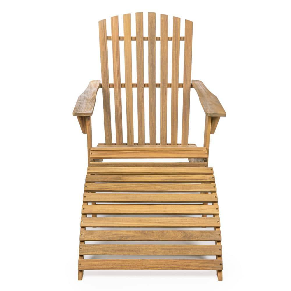 Saranac 2-Piece Traditional Rustic Acacia Wood Adirondack Chair with Detachable Ottoman, Teak Brown - JONATHAN Y