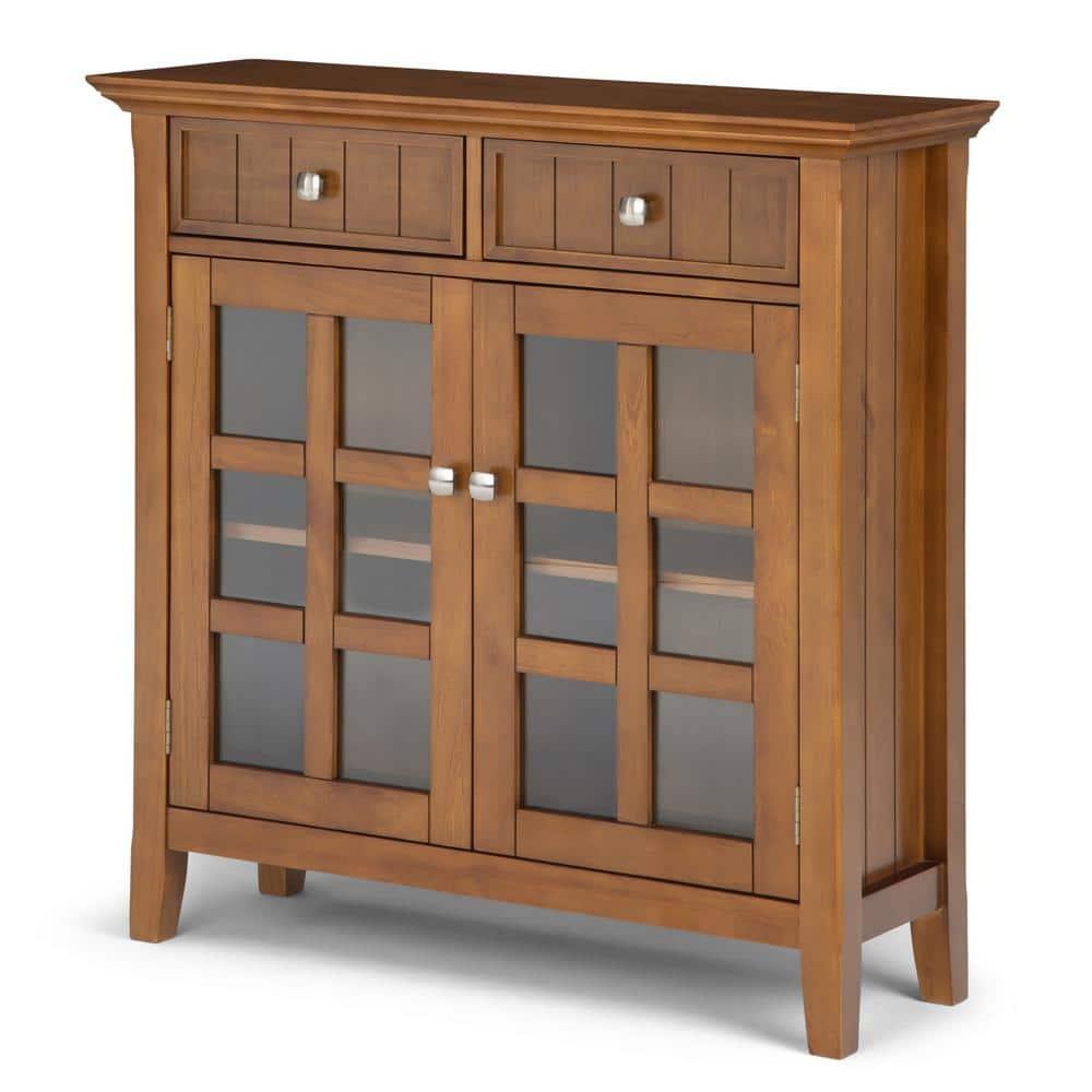 Simpli Home Acadian 36"W Solid Wood 2-Shelf Entryway Storage Cabinet with Glass Doors and 2 Drawers