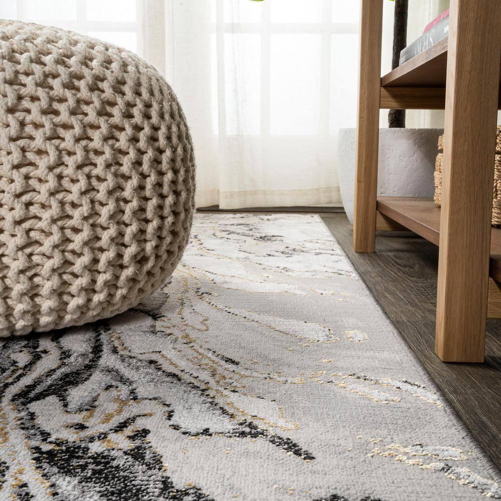 4'x6' Swirl Marbled Abstract Area Rug, Gray/Black - JONATHAN Y