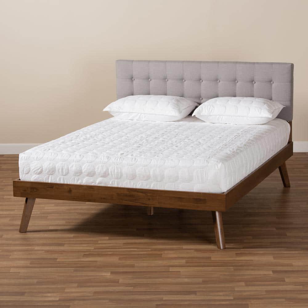 Queen Devan Fabric Upholstered Platform Bed with Headboard - Baxton Studio: Mid-Century Modern Style