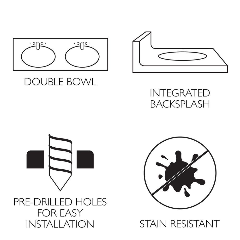 Design House 73 Inch Cultured Marble Vanity Top Two Sinks with Backsplash, White