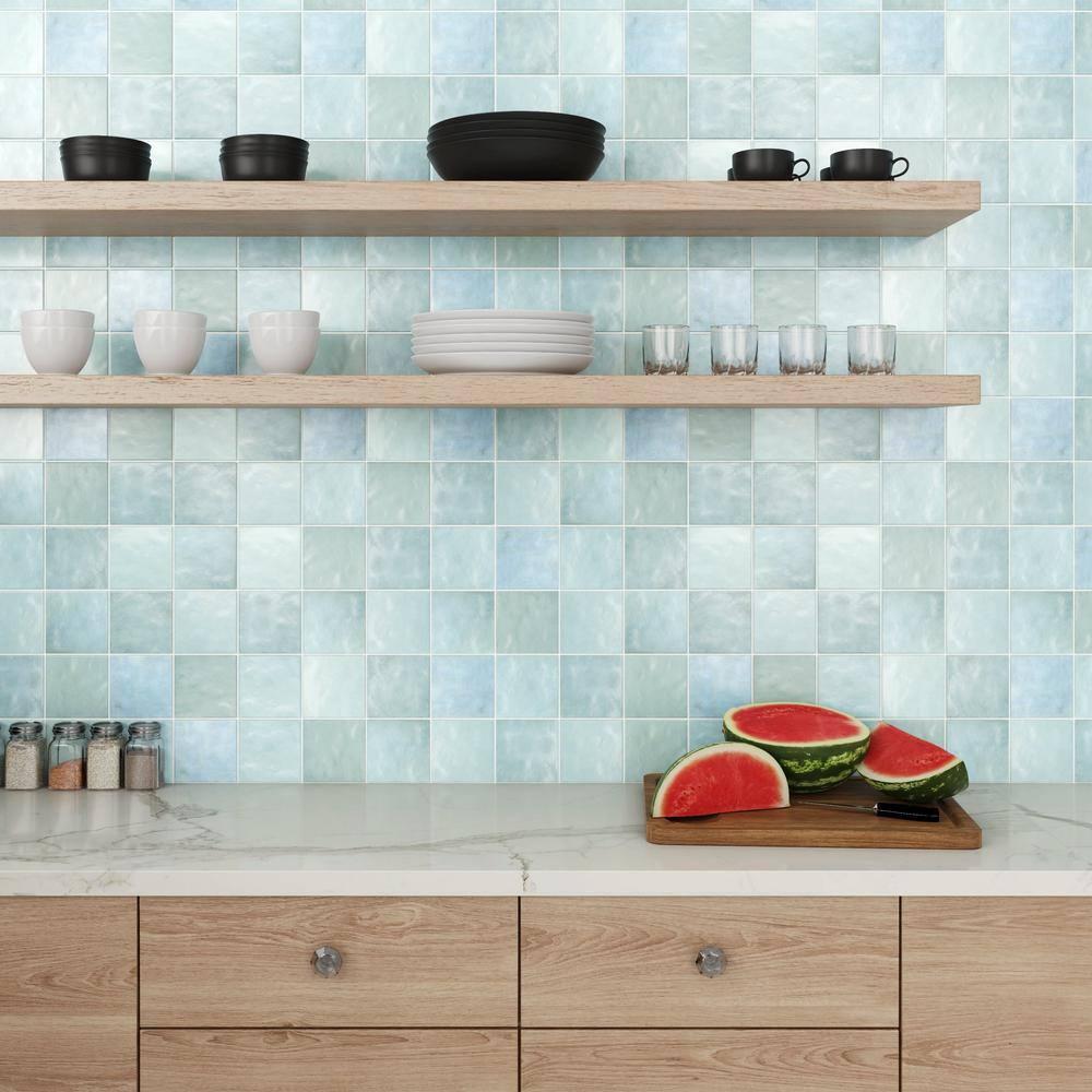 Bedrosians Cloe Square Gloss Ceramic Tile 5 x 5, Baby Blue (10.83 sq. ft./Case)