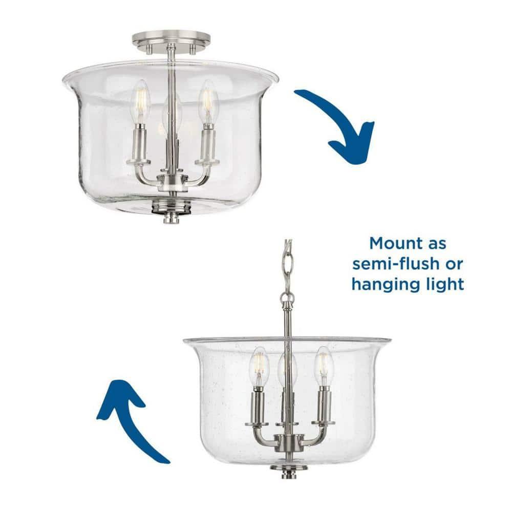 Progress Lighting Winslett 3-Light Semi-Flush Mount, Brushed Nickel, Seeded Glass Shade