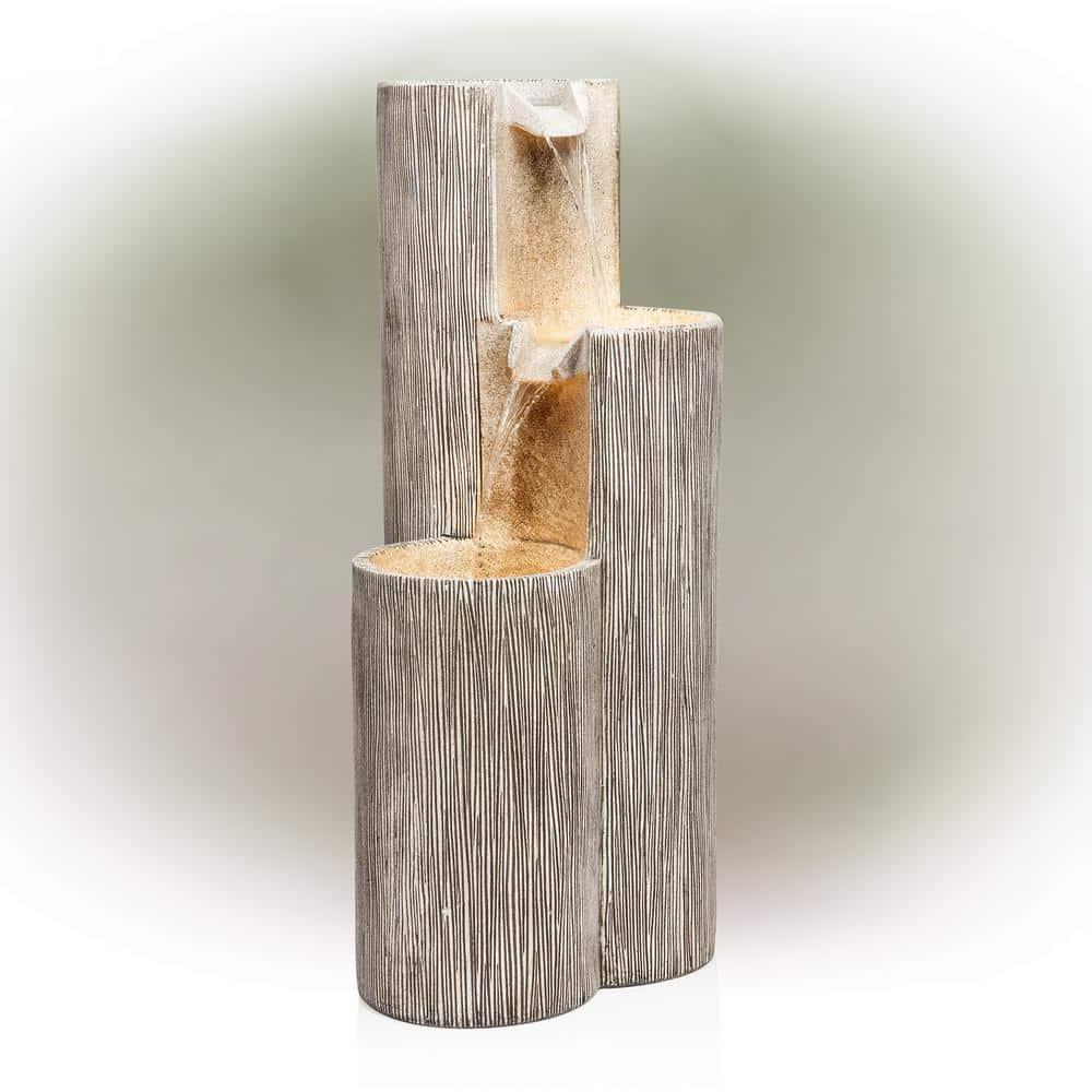 41" Resin Outdoor Tiering Column Zen Fountain with LED Lights Gray - Alpine Corporation