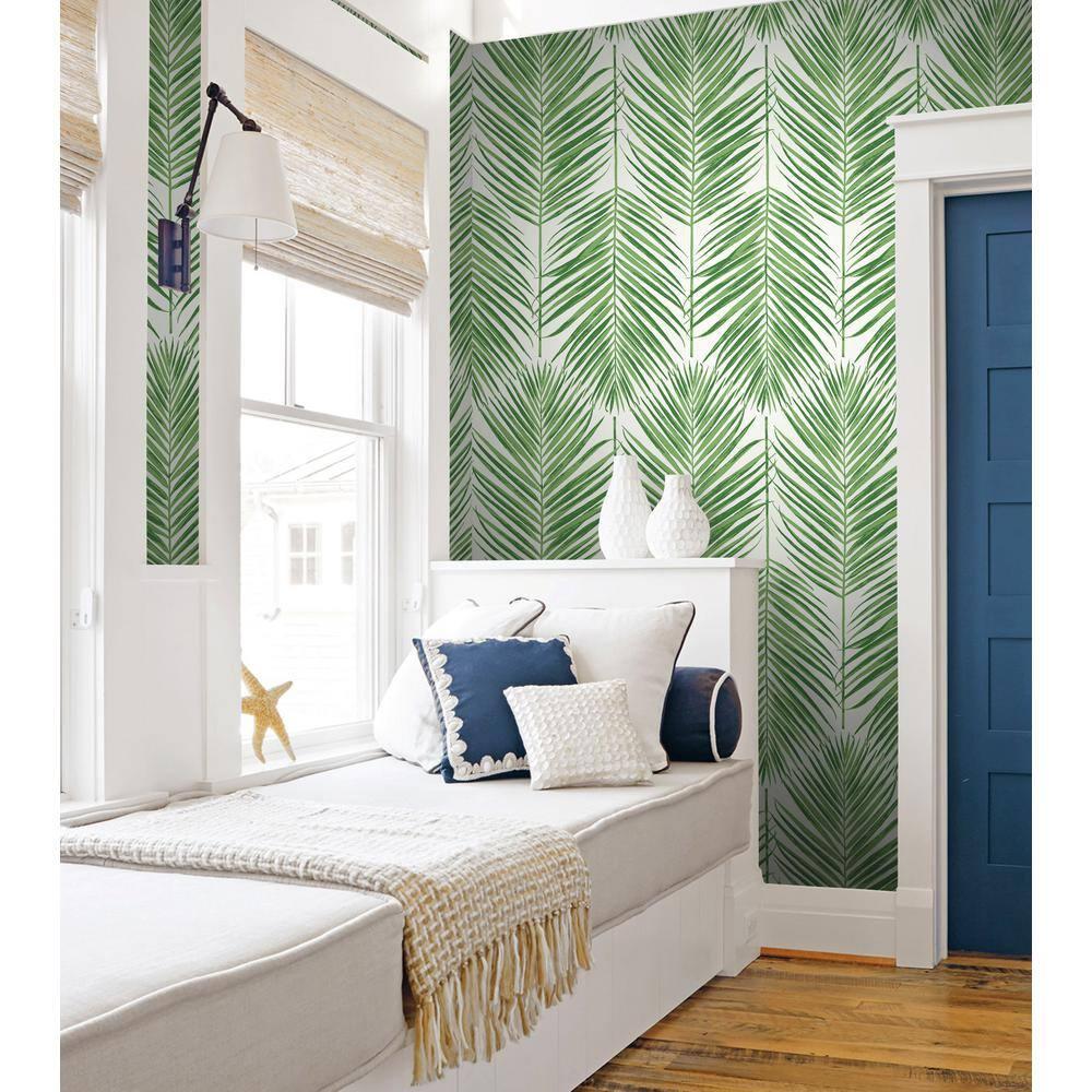 Palm Caribbean Green Vinyl Peel and Stick Wallpaper Roll (Cover 30.75 sq. ft.)