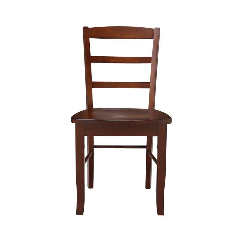 Set of 2 Madrid Ladderback Chairs Espresso - International Concepts: Rubberwood Frame, Mid-Century Modern Style