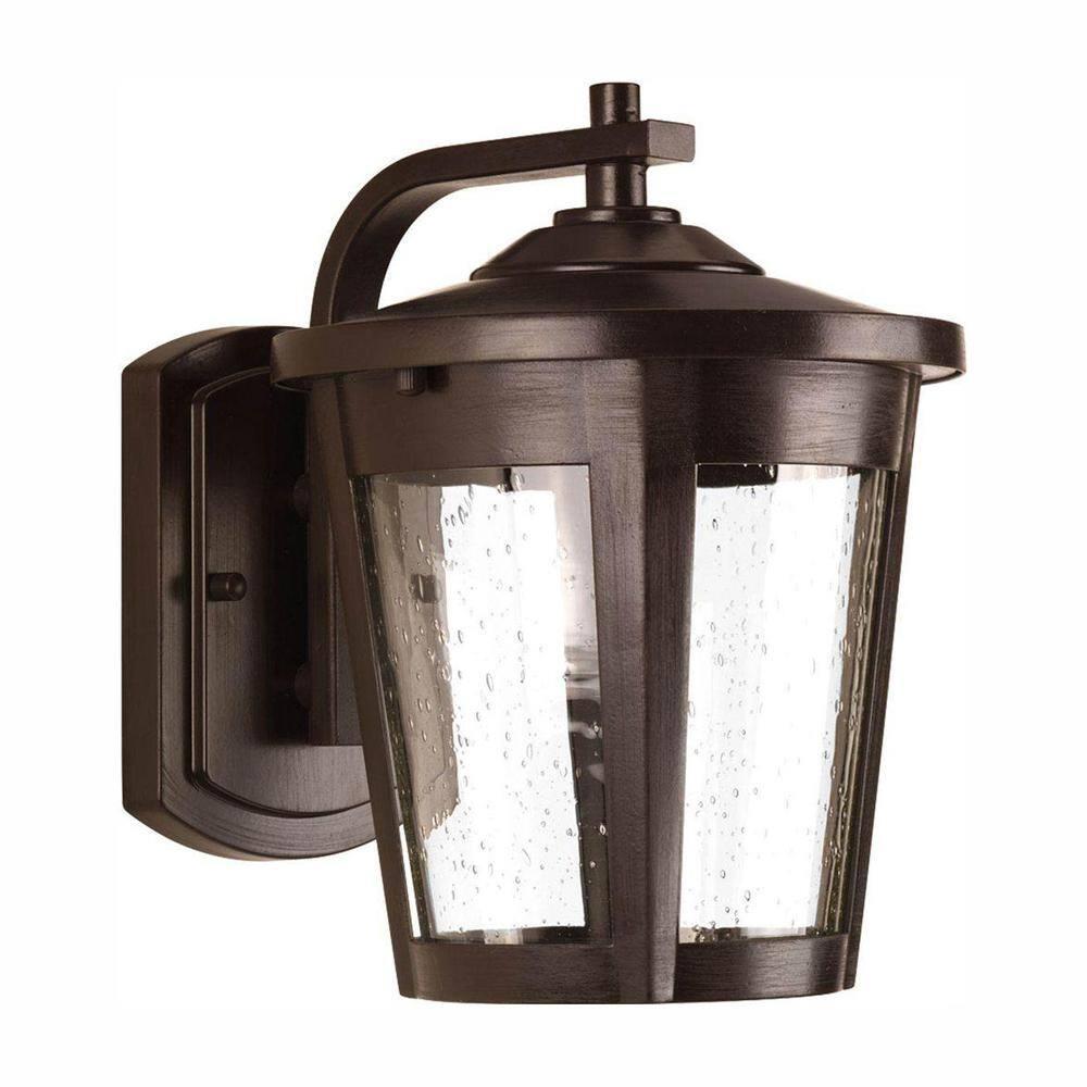 Progress Lighting East Haven 1-Light LED Outdoor Wall Lantern, Antique Bronze, Seeded Glass Shade