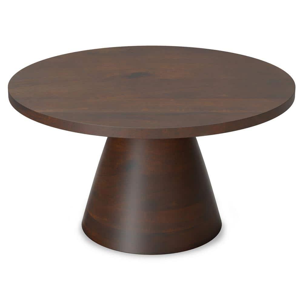 Simpli Home 30"W Walnut Solid Acacia Modern Round Coffee Table with Pedestal Base, Fully Assembled & Reviews | Wayfair