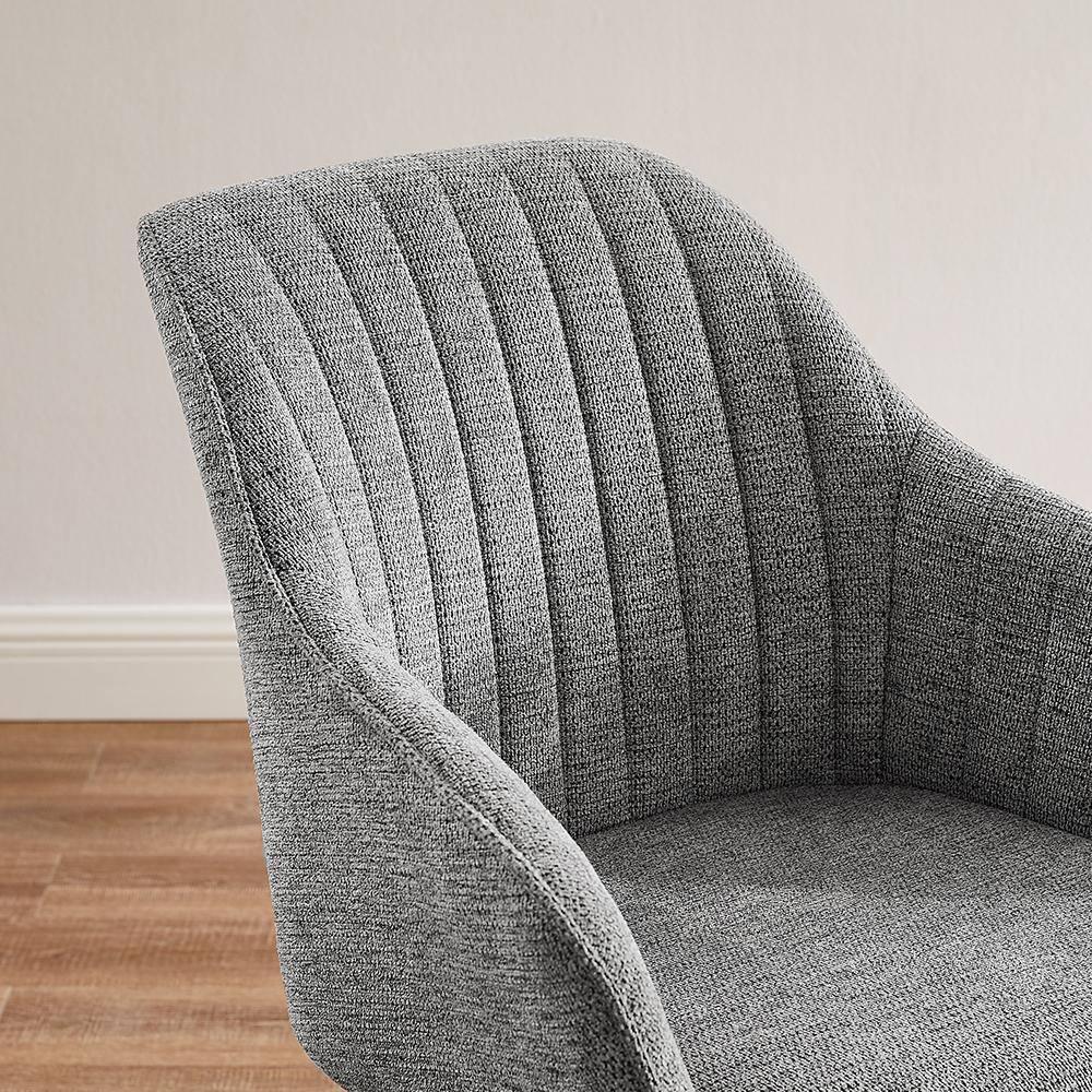 Art Leon Desk Chair - Mid Century Modern Office Chair No Wheels, Swivel Accent Chair with Oak Wood Legs, Fabric Upholstered Arm Chair, Blue