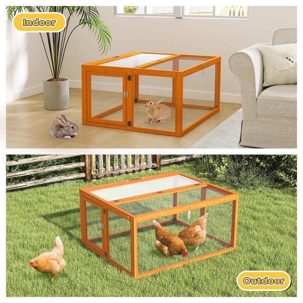 Coziwow Folding Chicken Coop, Wooden Rabbit Hutch for Small Animals with Roosting Bar, Orange