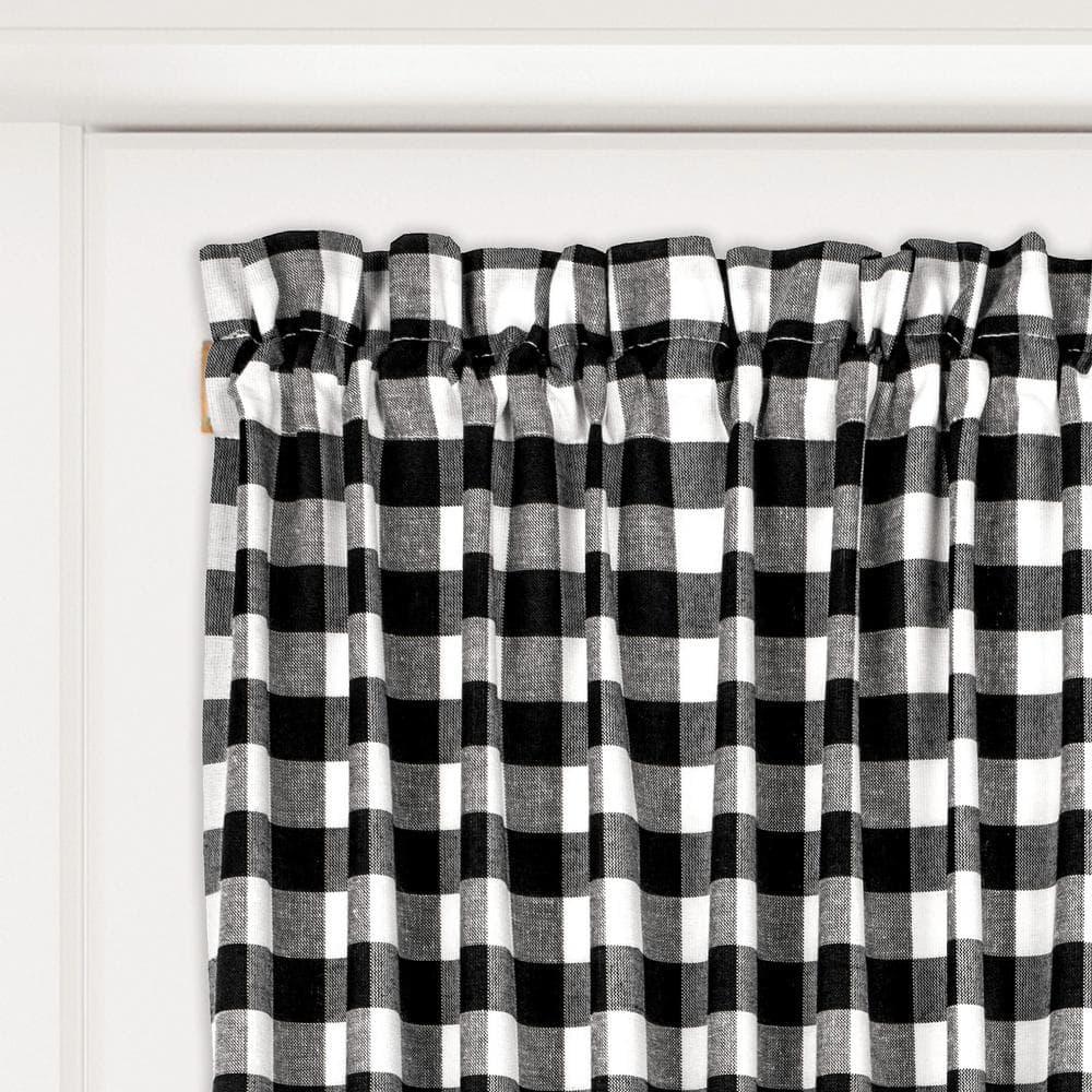 Achim Buffalo Check Indoor Polyester/Cotton Light Filtering Checkered Door Curtain Panel, Black/White, 54-in W x 40-in L