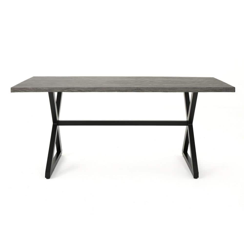 Noble House Rolando 70.5" Aluminum Patio Dining Table in Gray and Black