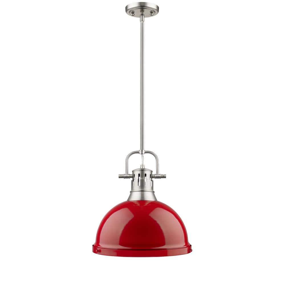 Golden Lighting Duncan 1-Light Large Pendant in Pewter with Red