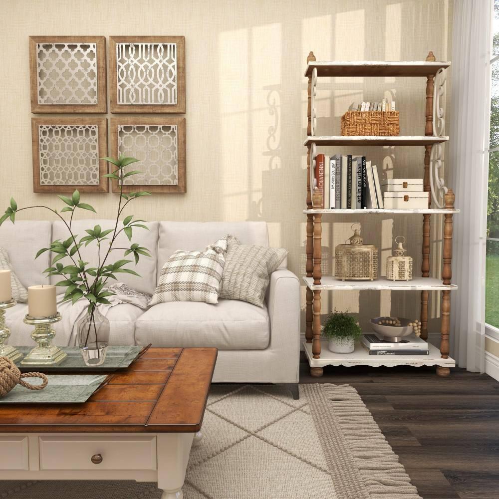 75" x 32" Farmhouse Wood Shelving Unit Off White - Olivia & May: 5-Tier Storage Bookcase